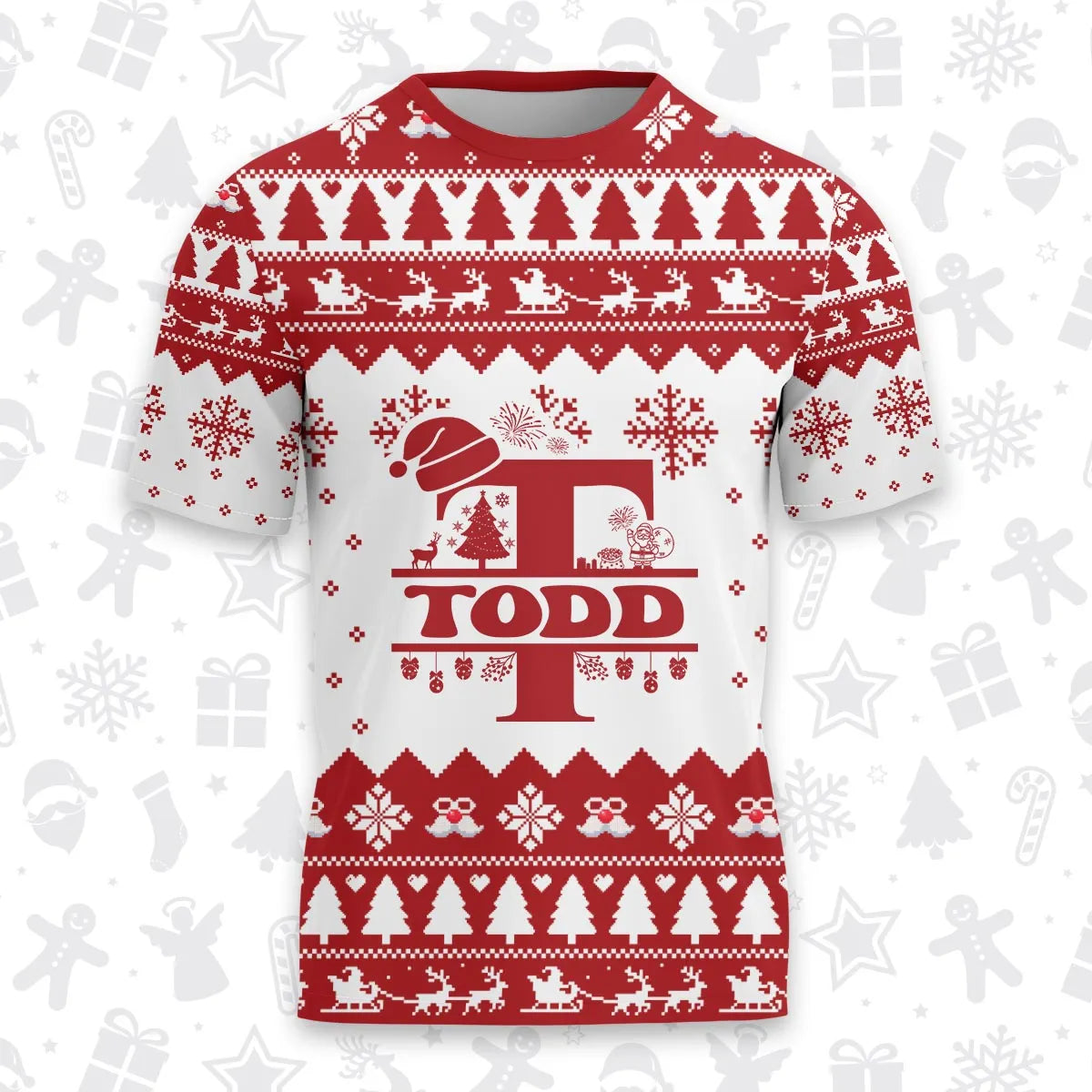 TODD Personalized Christmas T-Shirt Pajama Set - Holiday Gift Outfit 13K1-CR2