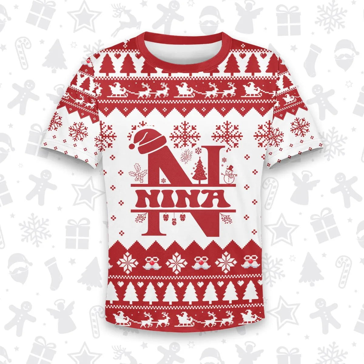 NINA Personalized Christmas T-Shirt Pajama Set - Holiday Gift Outfit 13K1-CR2