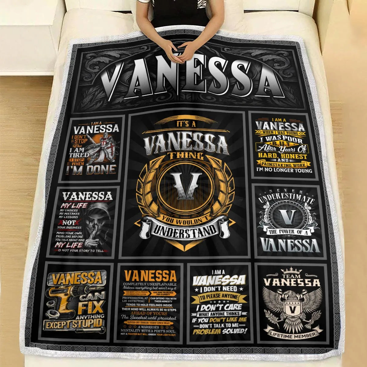 VANESSA Personalized Blanket | Custom Name Cozy Throw Gift 13K1-BK2