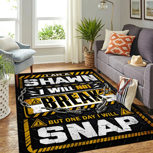 SHAWN Motivational Rug – Black & Yellow Quote Carpet for Living Room 13K1-AR1