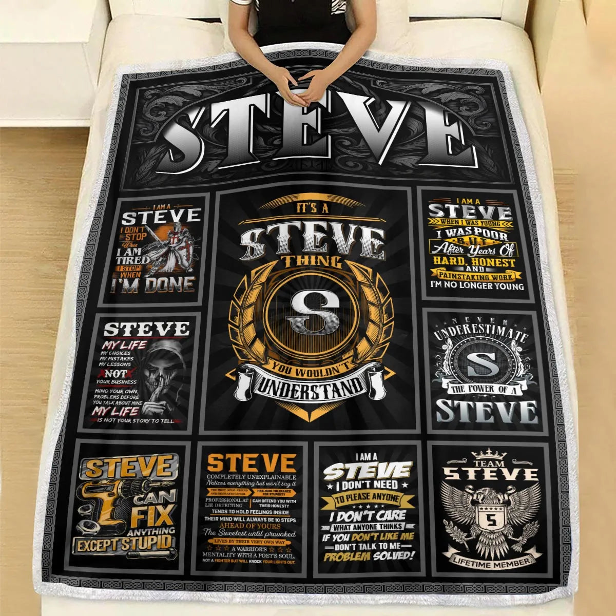 STEVE Personalized Blanket | Custom Name Cozy Throw Gift 13K1-BK2