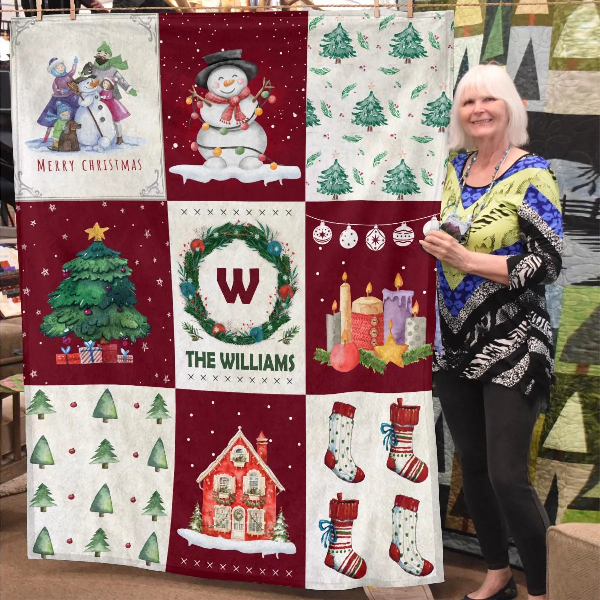 WILLIAM Christmas Blanket – Personalized Family Name Holiday Quilt Throw 13K1-BK1