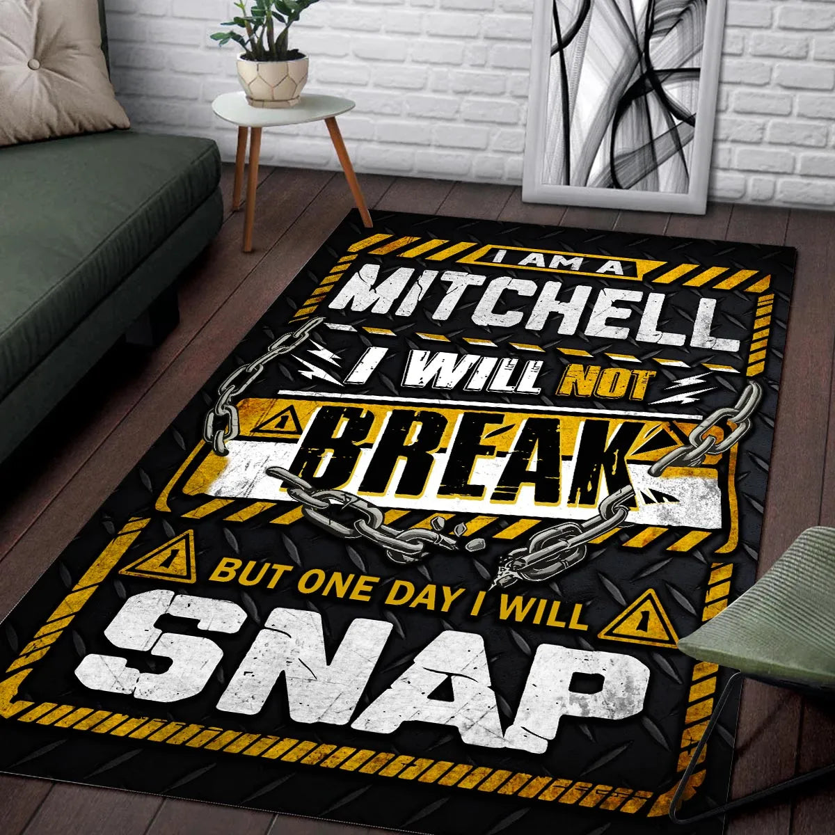 MITCHELL Motivational Rug – Black & Yellow Quote Carpet for Living Room 13K1-AR1