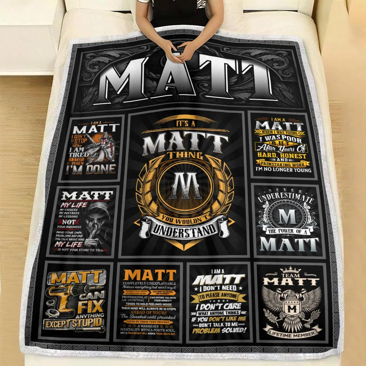 MATT Personalized Blanket | Custom Name Cozy Throw Gift 13K1-BK2