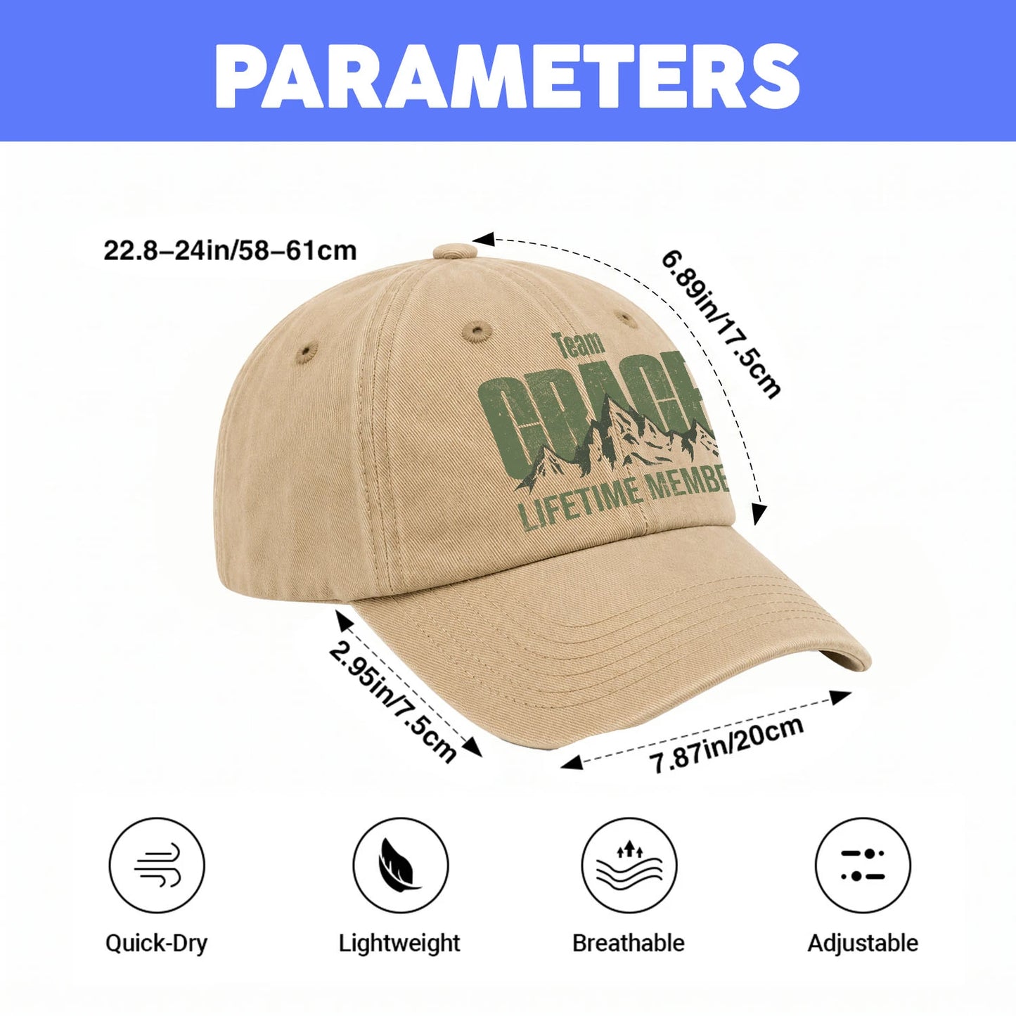Team Your Name Lifetime Member Mountain Cap GRACE 13K1 C58PF