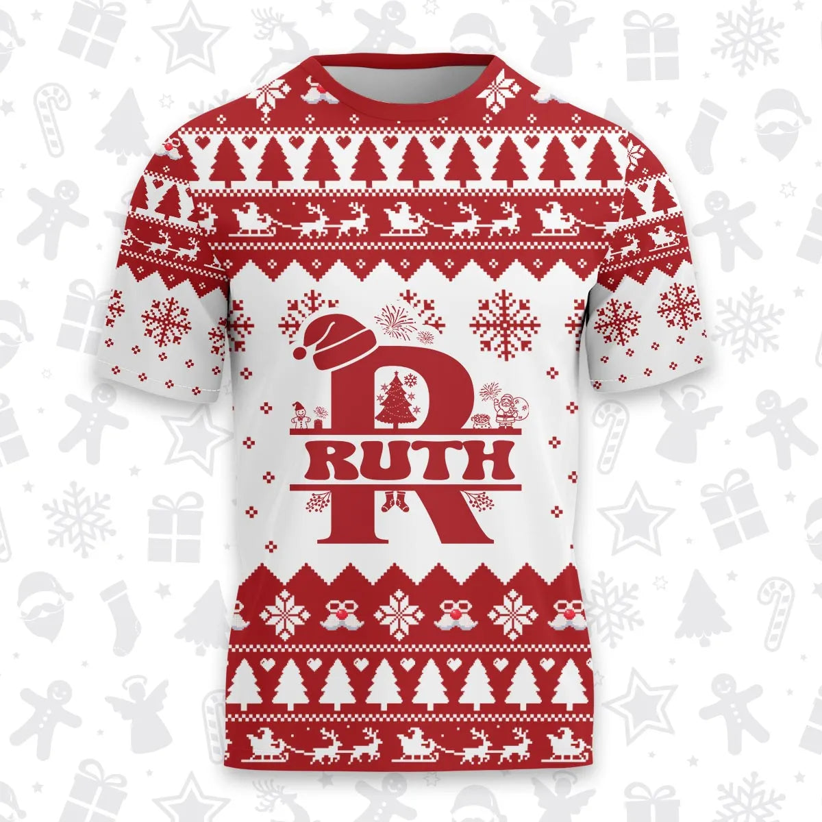 RUTH Personalized Christmas T-Shirt Pajama Set - Holiday Gift Outfit 13K1-CR2