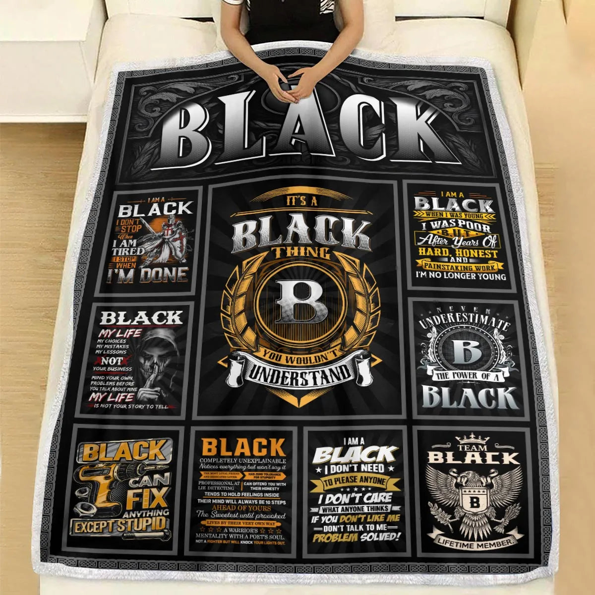 BLACK Personalized Blanket | Custom Name Cozy Throw Gift 13K1-BK2