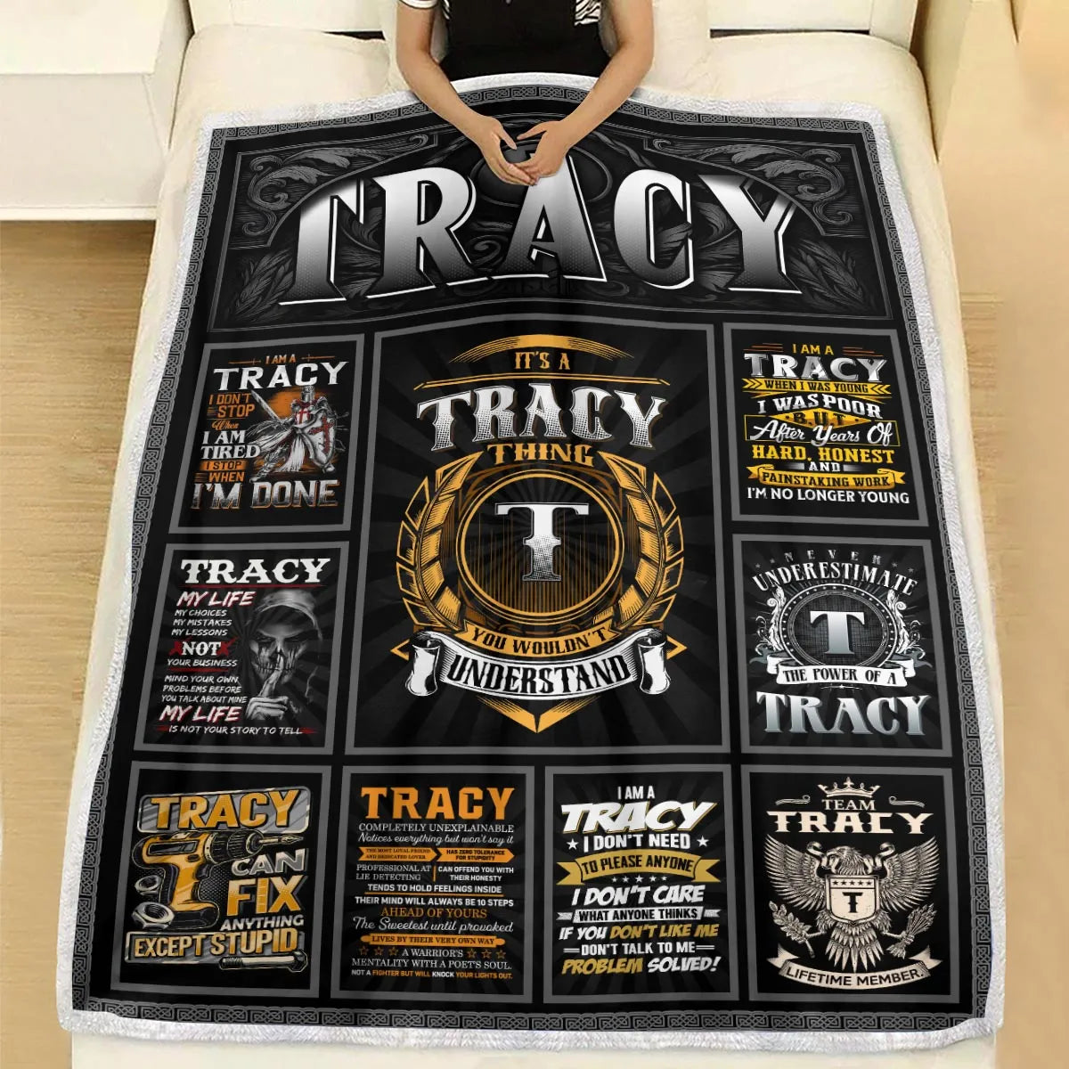 TRACY Personalized Blanket | Custom Name Cozy Throw Gift 13K1-BK2