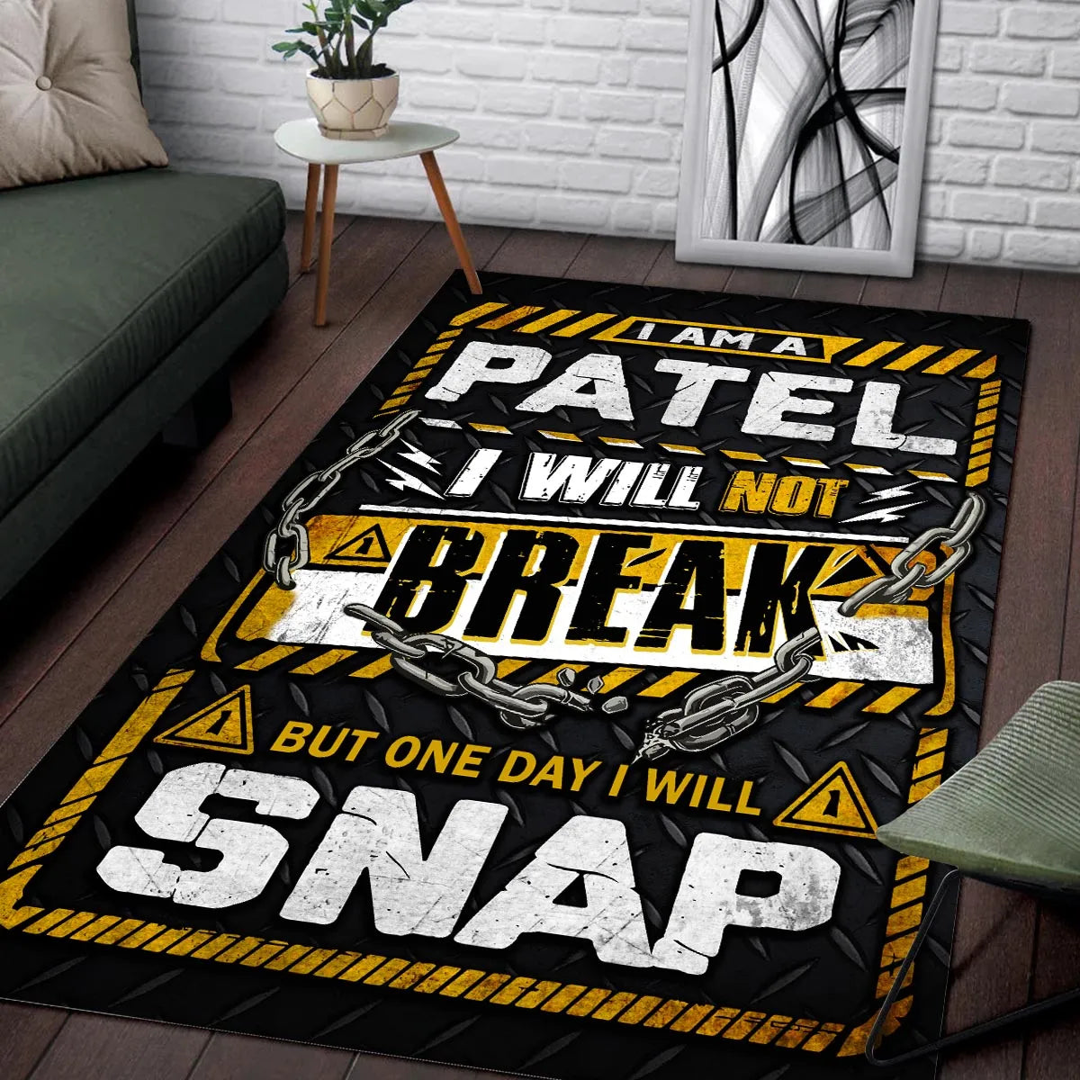 PATEL Motivational Rug – Black & Yellow Quote Carpet for Living Room 13K1-AR1