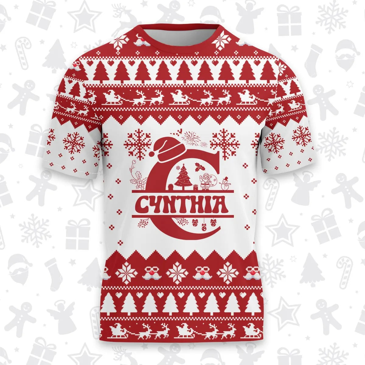 CYNTHIA Personalized Christmas T-Shirt Pajama Set - Holiday Gift Outfit 13K1-CR2