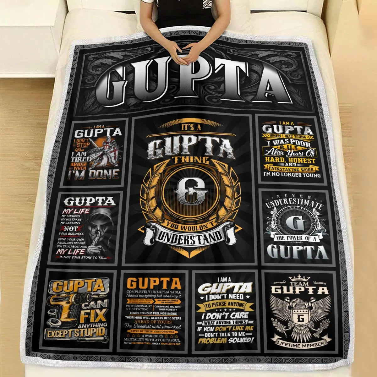 GUPTA Personalized Blanket | Custom Name Cozy Throw Gift 13K1-BK2
