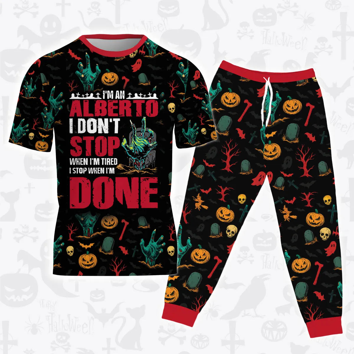 ALBERTO Halloween Pajamas Set Tshirt & Pants Horror Skull Pumpkin 13K1-HL3