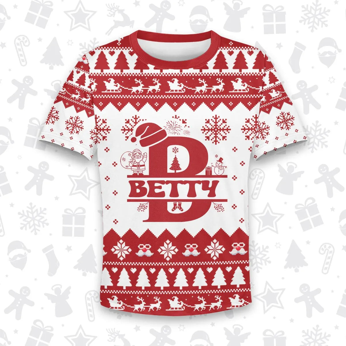 BETTY Personalized Christmas T-Shirt Pajama Set - Holiday Gift Outfit 13K1-CR2