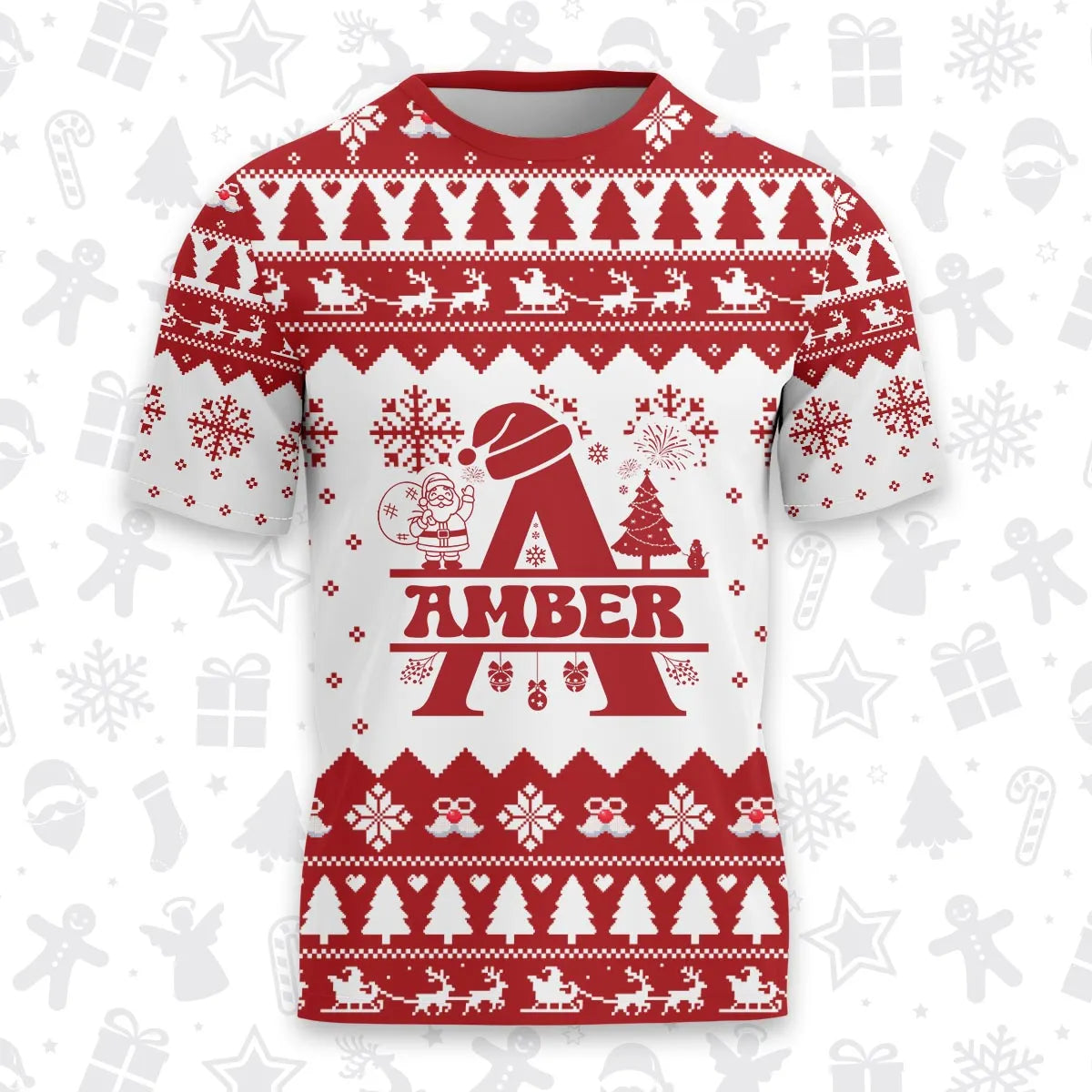 AMBER Personalized Christmas T-Shirt Pajama Set - Holiday Gift Outfit 13K1-CR2