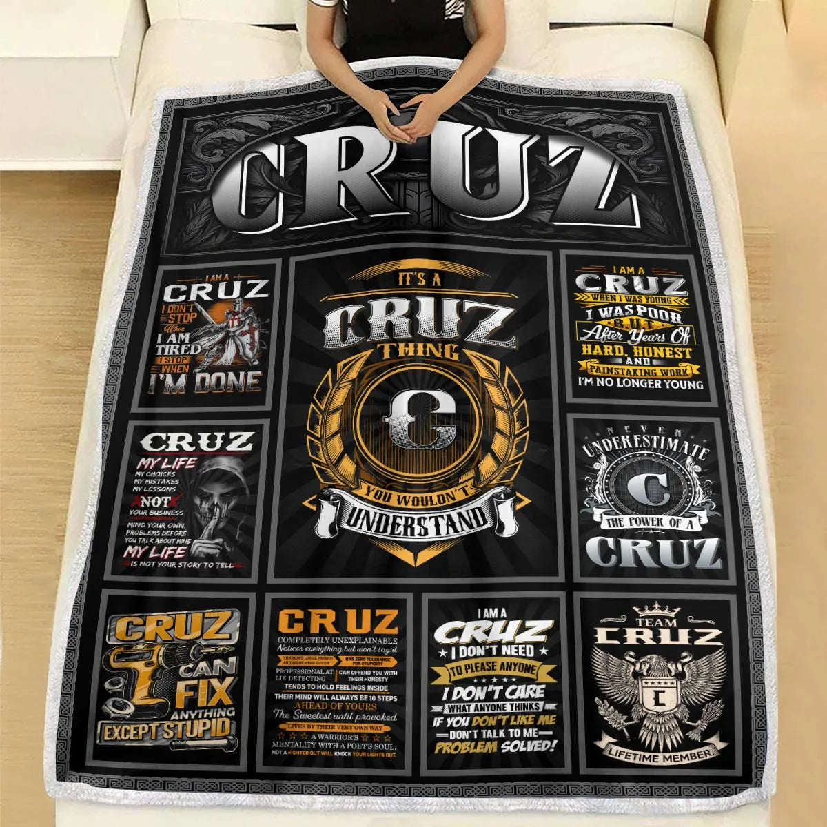 CRUZ Personalized Blanket | Custom Name Cozy Throw Gift 13K1-BK2