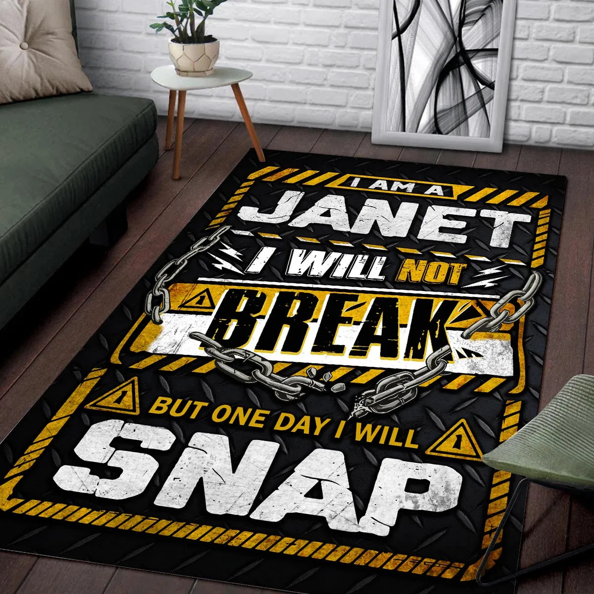 JANET Motivational Rug – Black & Yellow Quote Carpet for Living Room 13K1-AR1