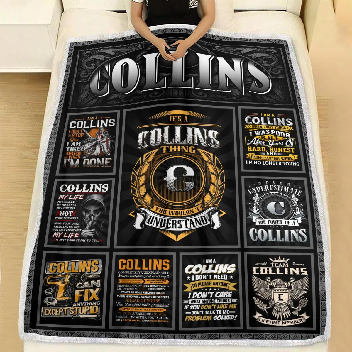 COLLINS Personalized Blanket | Custom Name Cozy Throw Gift 13K1-BK2