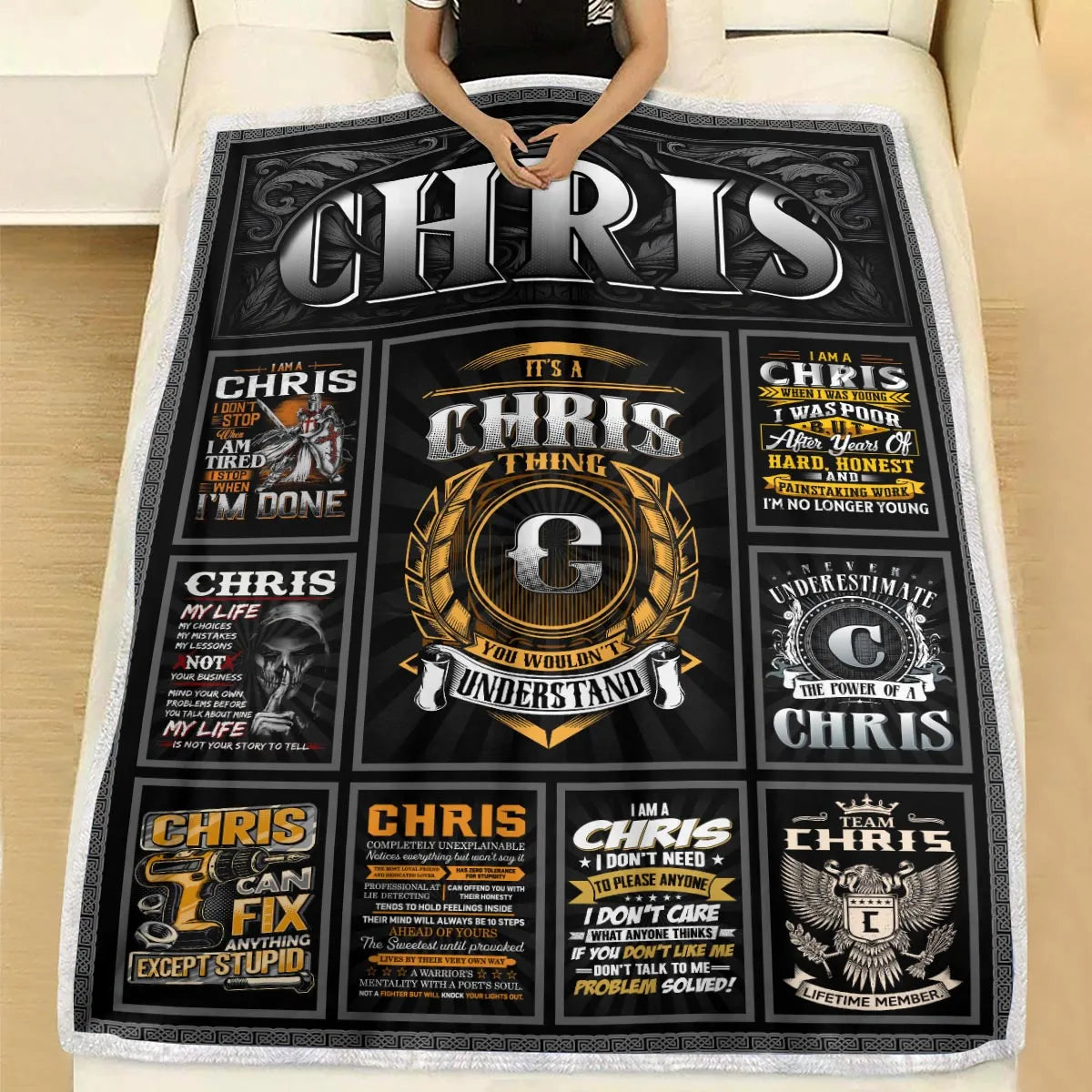 CHRIS Personalized Blanket | Custom Name Cozy Throw Gift 13K1-BK2