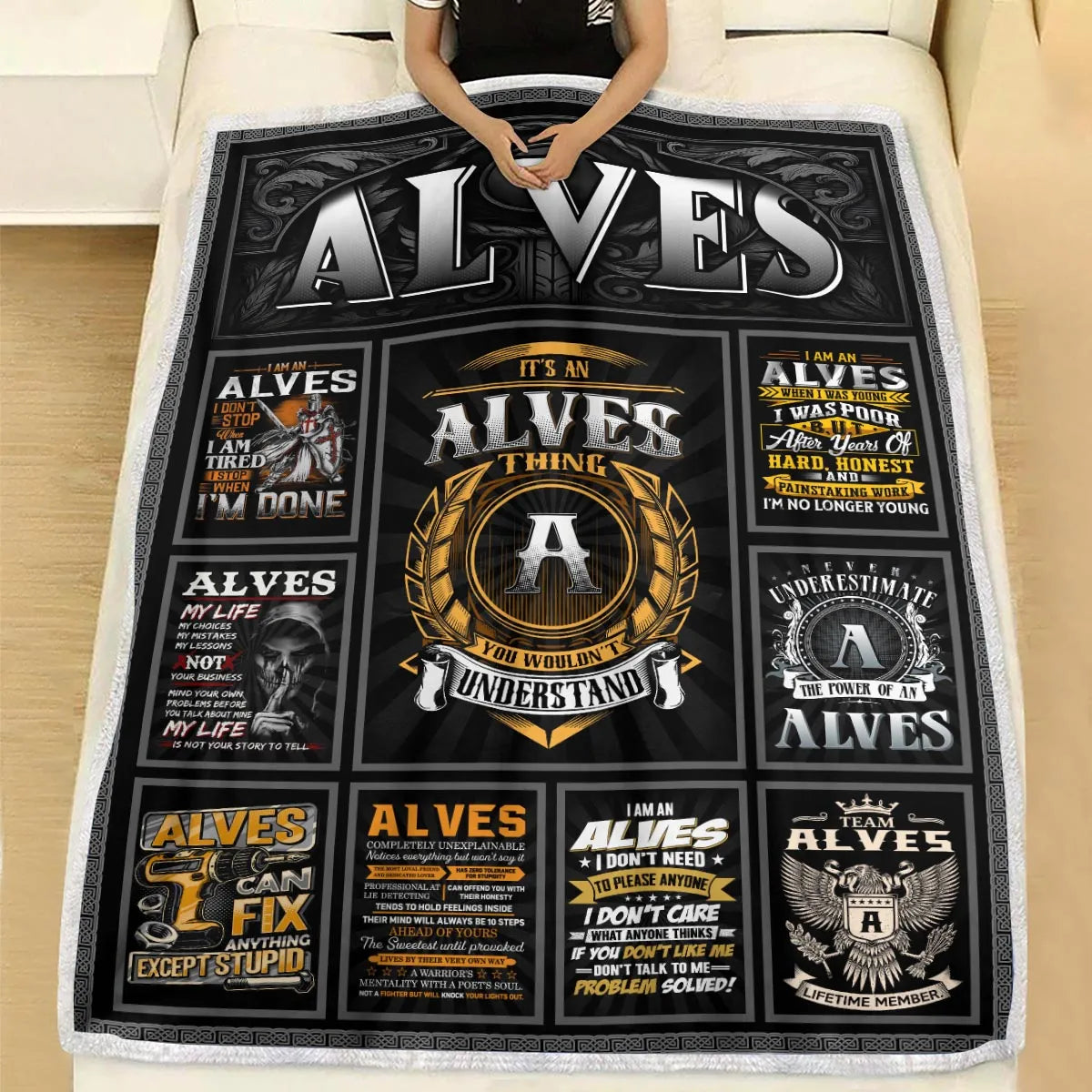 ALVES Personalized Blanket | Custom Name Cozy Throw Gift 13K1-BK2