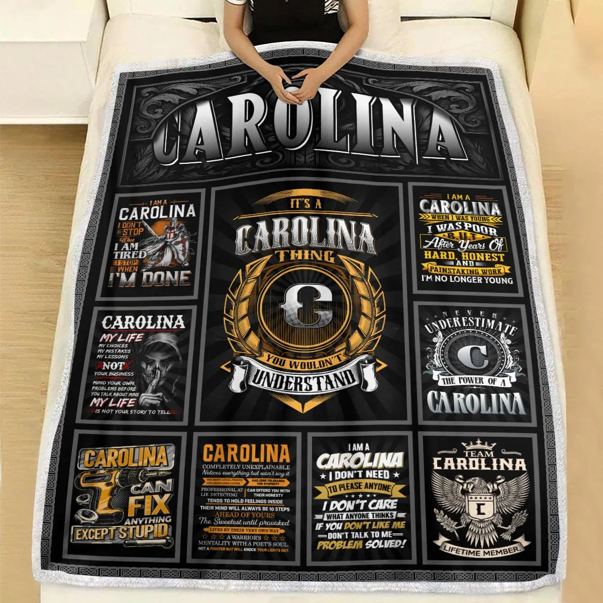 CAROLINA Personalized Blanket | Custom Name Cozy Throw Gift 13K1-BK2
