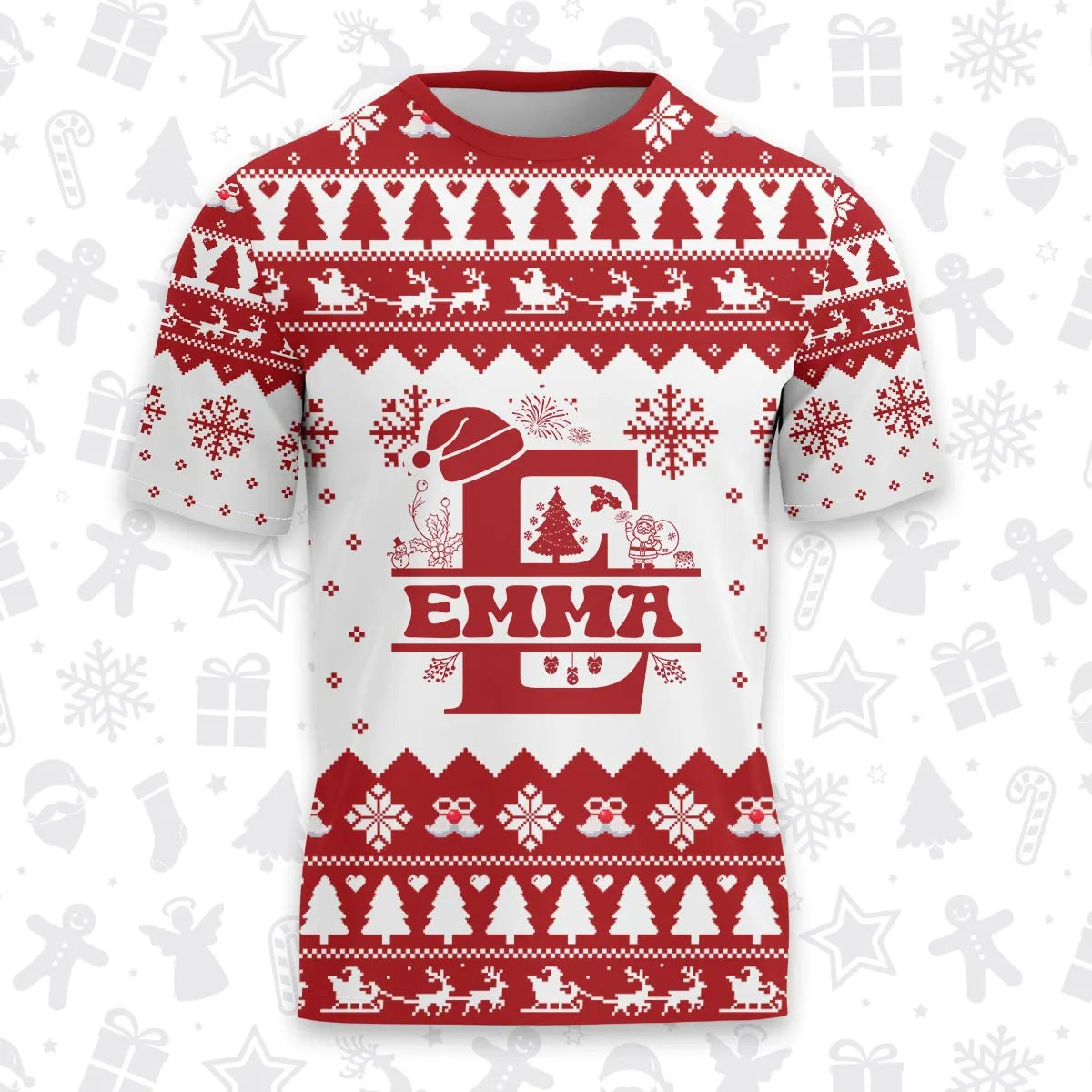 EMMA Personalized Christmas T-Shirt Pajama Set - Holiday Gift Outfit 13K1-CR2