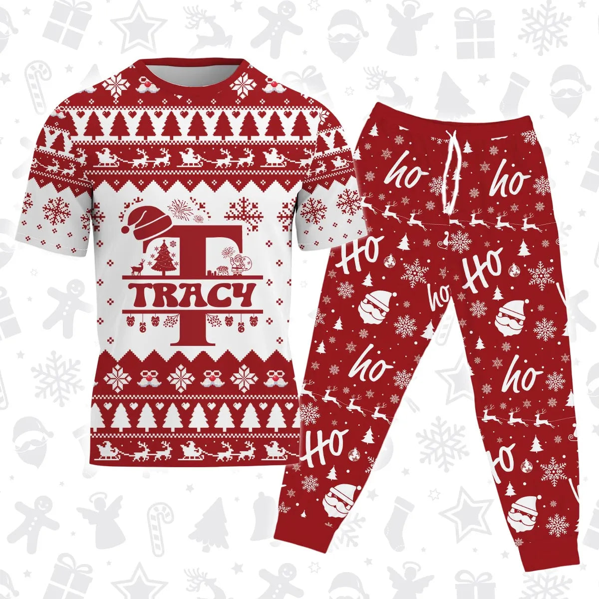TRACY Personalized Christmas T-Shirt Pajama Set - Holiday Gift Outfit 13K1-CR2