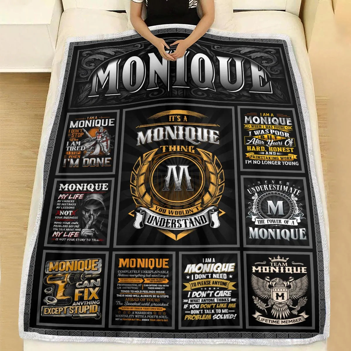 MONIQUE Personalized Blanket | Custom Name Cozy Throw Gift 13K1-BK2