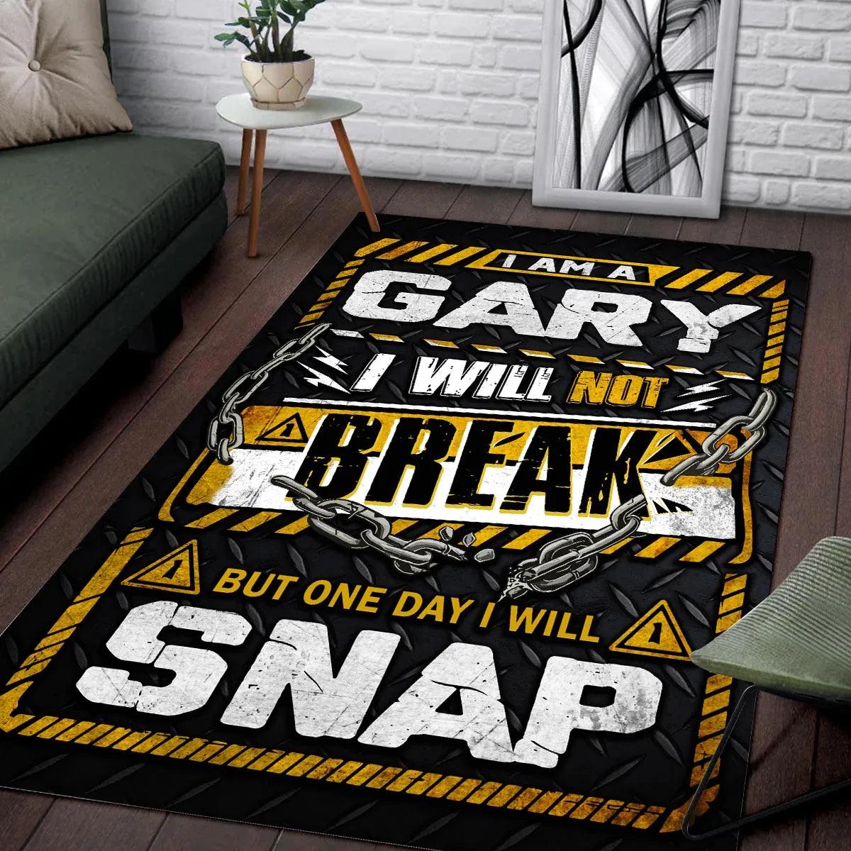 GARY Motivational Rug – Black & Yellow Quote Carpet for Living Room 13K1-AR1
