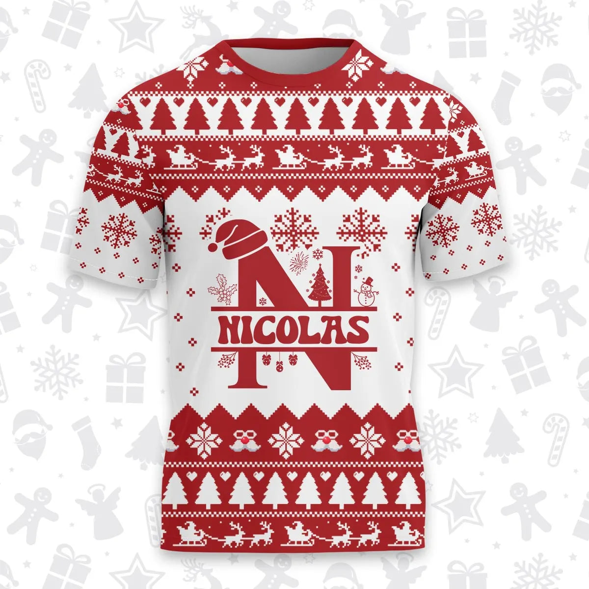 NICOLAS Personalized Christmas T-Shirt Pajama Set - Holiday Gift Outfit 13K1-CR2