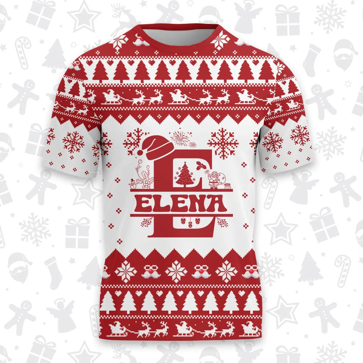ELENA Personalized Christmas T-Shirt Pajama Set - Holiday Gift Outfit 13K1-CR2