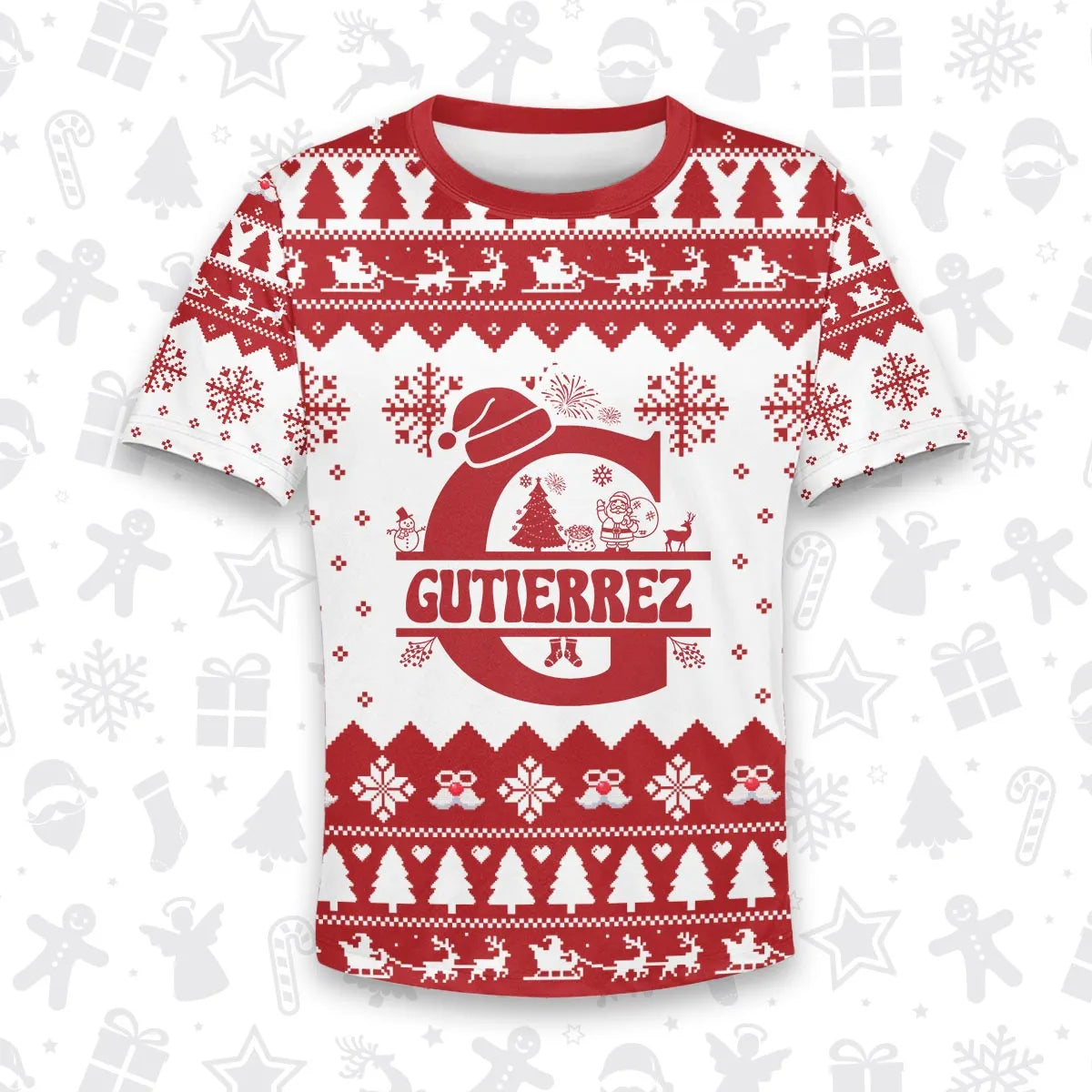 GUTIERREZ Personalized Christmas T-Shirt Pajama Set - Holiday Gift Outfit 13K1-CR2