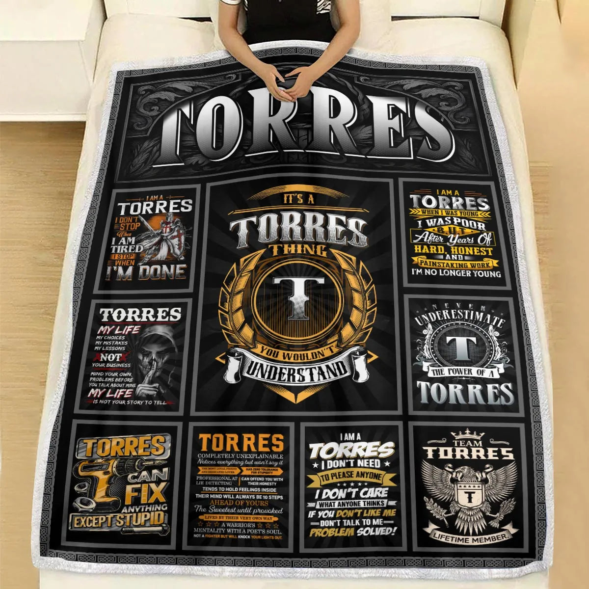 TORRES Personalized Blanket | Custom Name Cozy Throw Gift 13K1-BK2