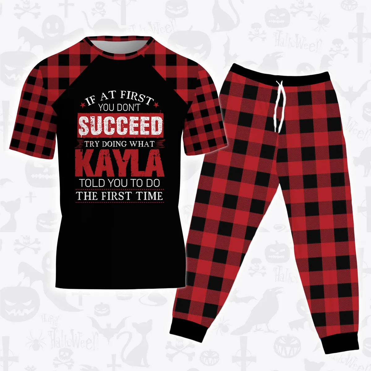 KAYLA Buffalo Plaid Pajamas Set Tshirt & Pants 13K1-EV2