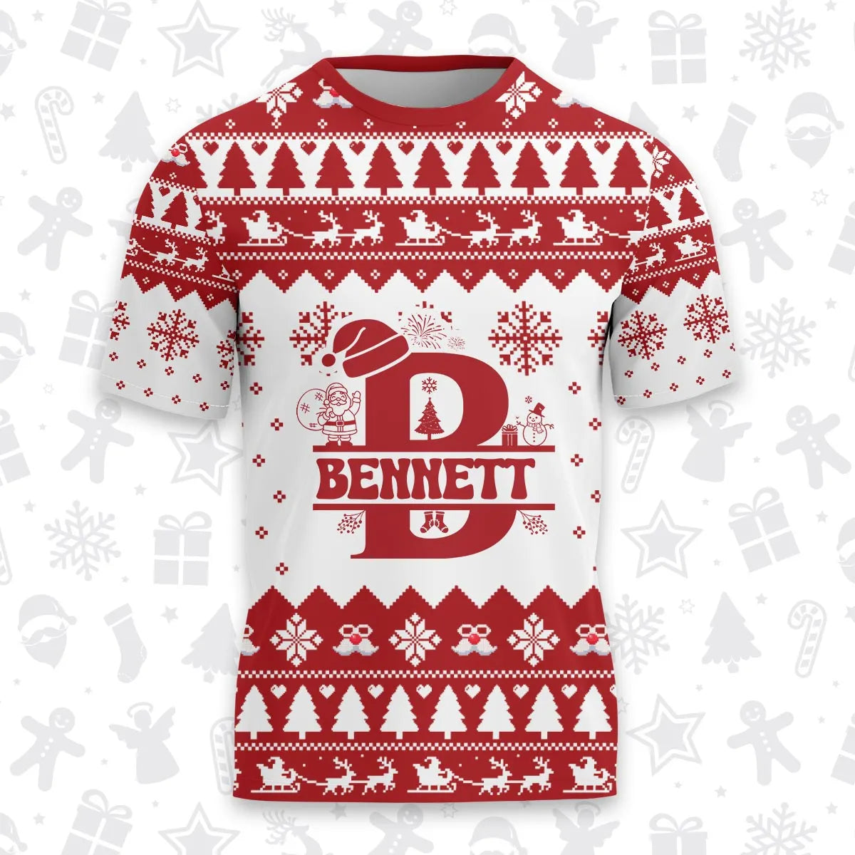 BENNETT Personalized Christmas T-Shirt Pajama Set - Holiday Gift Outfit 13K1-CR2