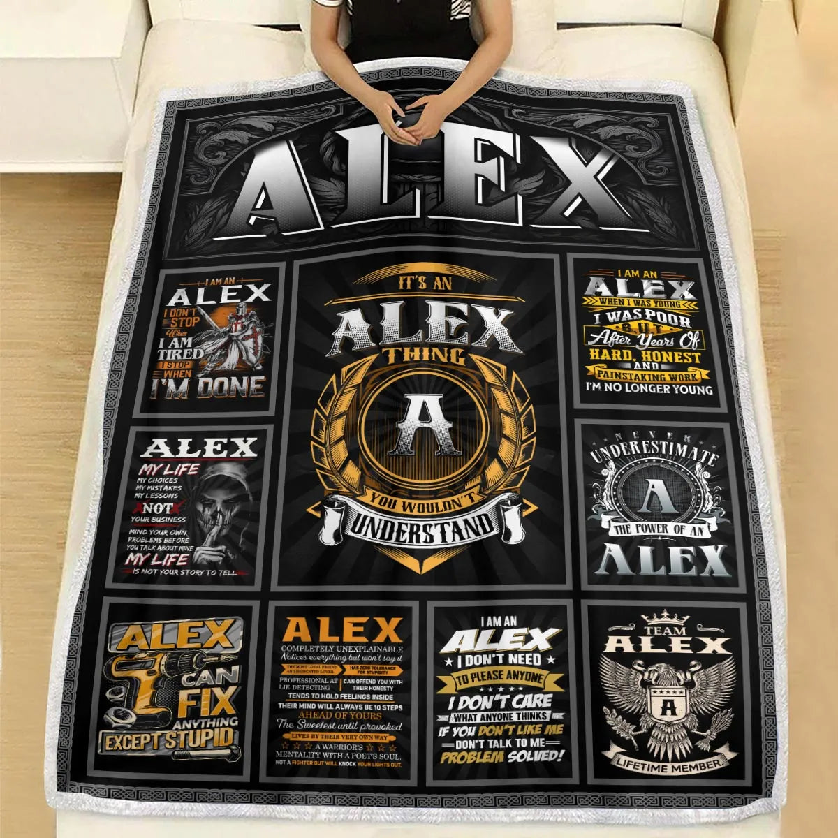ALEX Personalized Blanket | Custom Name Cozy Throw Gift 13K1-BK2