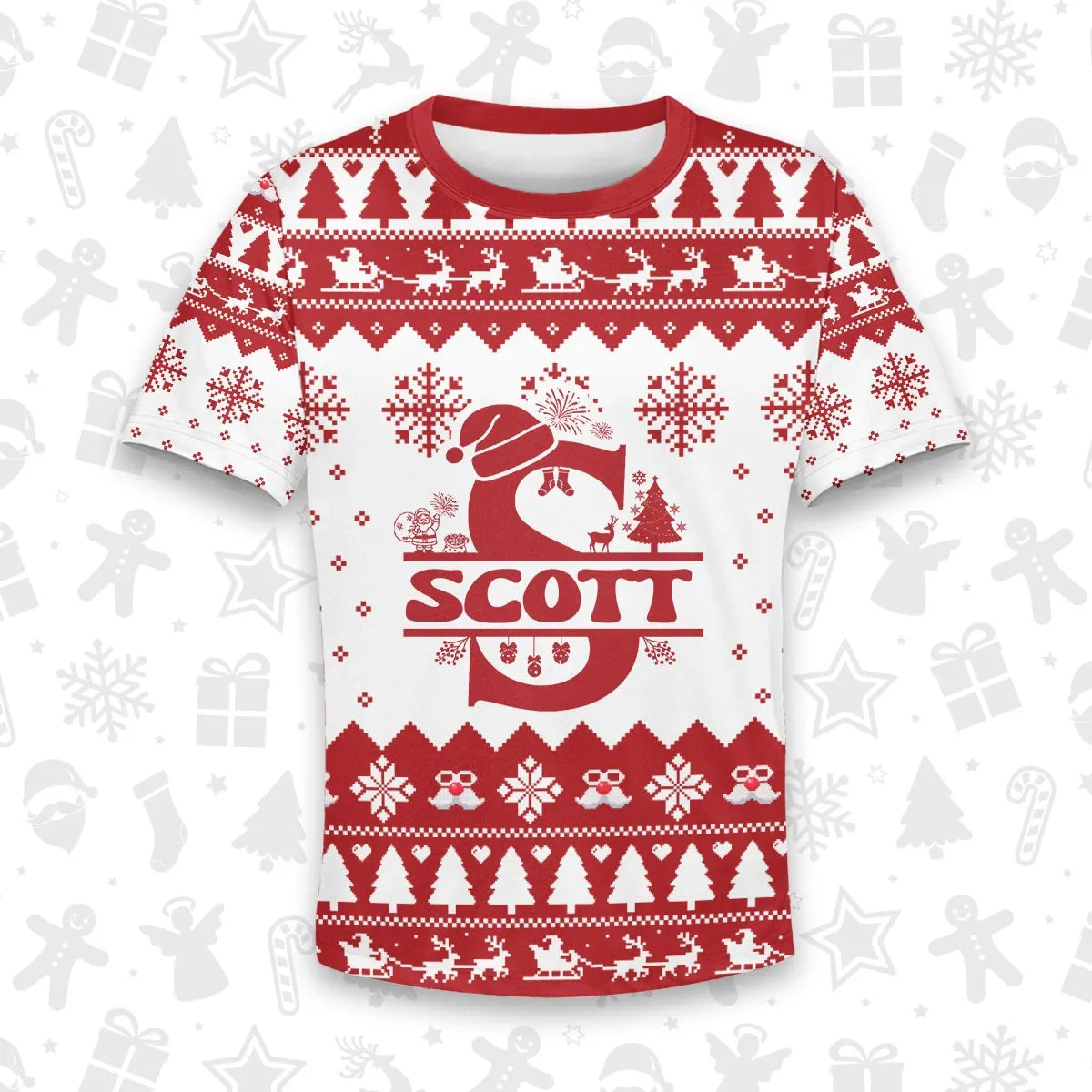 SCOTT Personalized Christmas T-Shirt Pajama Set - Holiday Gift Outfit 13K1-CR2