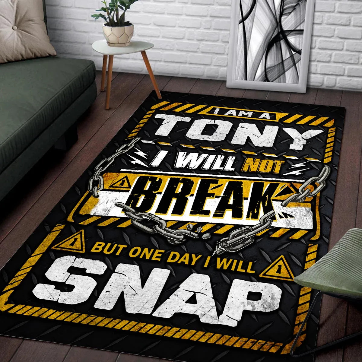 TONY Motivational Rug – Black & Yellow Quote Carpet for Living Room 13K1-AR1