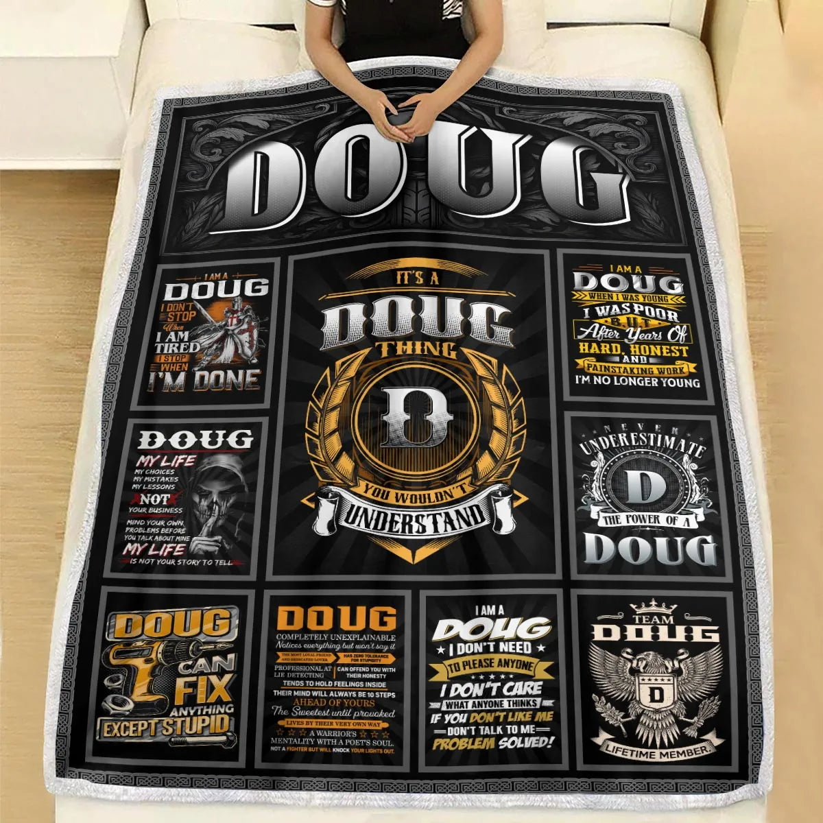 DOUG Personalized Blanket | Custom Name Cozy Throw Gift 13K1-BK2