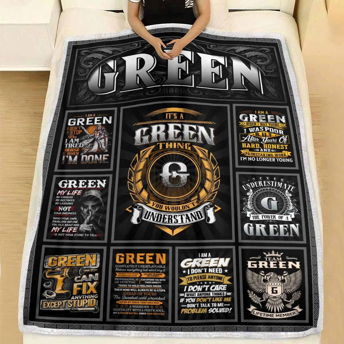 GREEN Personalized Blanket | Custom Name Cozy Throw Gift 13K1-BK2