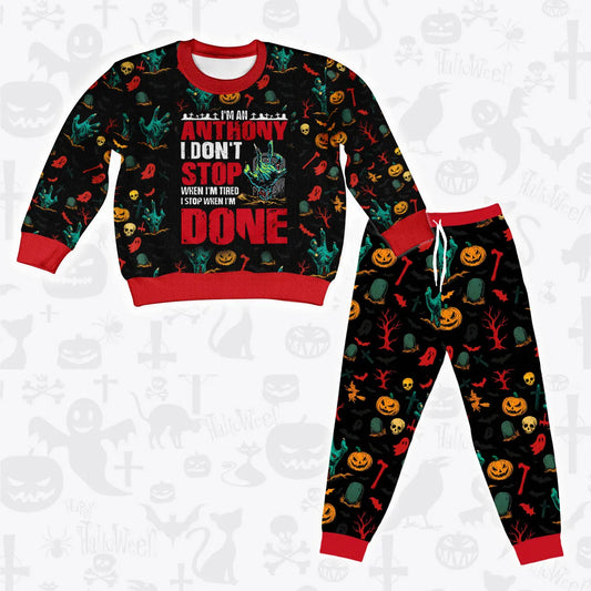 ANTHONY Halloween Pajamas Set Sweater & Pants Horror Skull Pumpkin 13K1-HL3