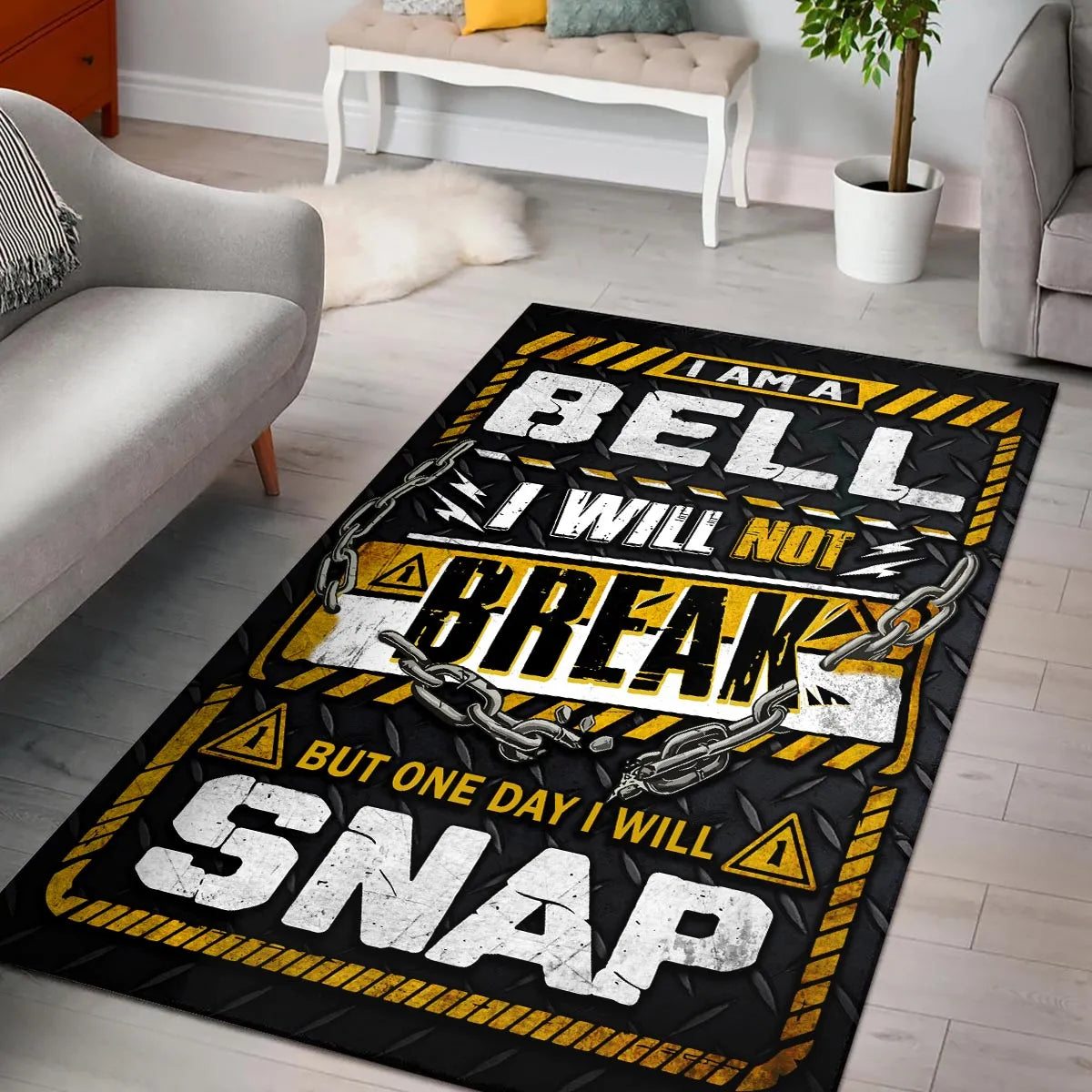 BELL Motivational Rug – Black & Yellow Quote Carpet for Living Room 13K1-AR1