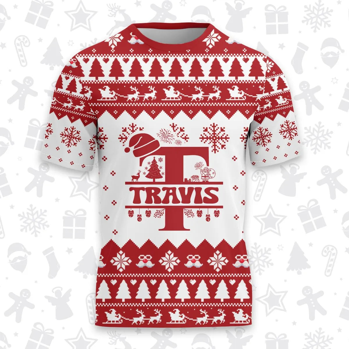 TRAVIS Personalized Christmas T-Shirt Pajama Set - Holiday Gift Outfit 13K1-CR2