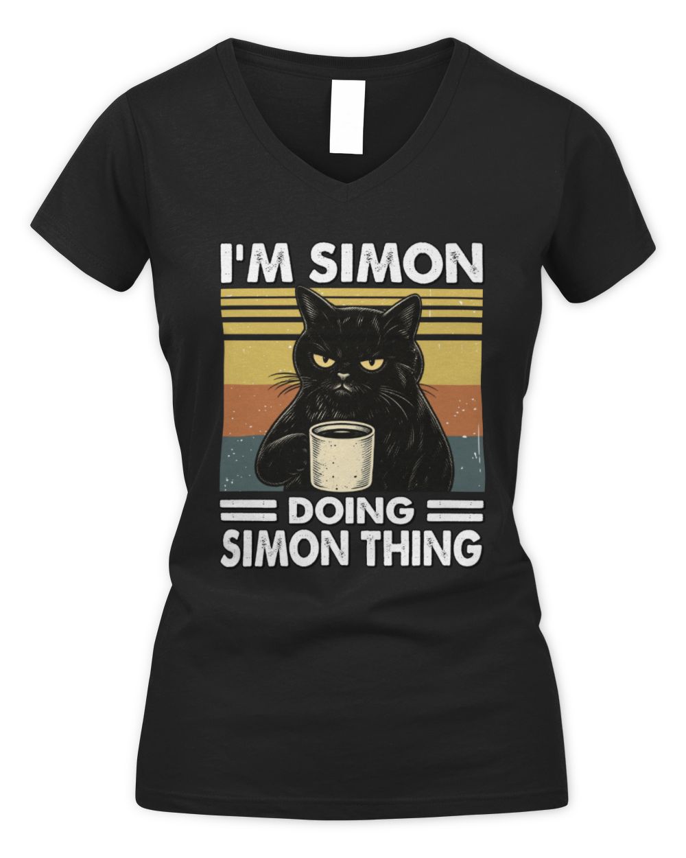 I'm Name Doing Name Thing Grumpy Black Cat Shirt SIMON M1-79 / Women's V-Neck T-Shirt / black