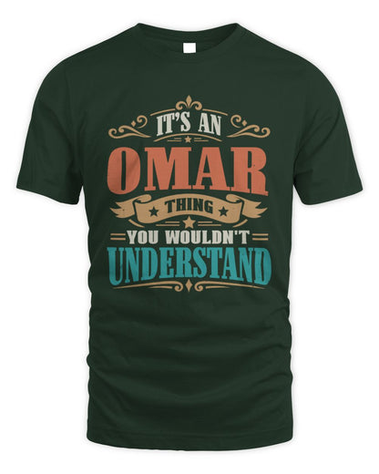 It’s a Name Thing Personalized Retro T-Shirt OMAR M1-47 / Unisex Standard T-Shirt / forest green