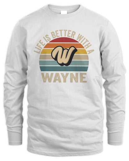 Life Is Better with Name Vintage Sun Shirt WAYNE M1-50 / Men's Long Sleeved T-Shirt / white