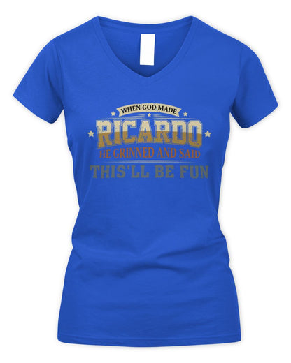 When God Made Your Name Funny Heritage T-Shirt RICARDO M1-80 / Women's V-Neck T-Shirt / royal