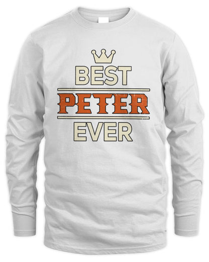 Best Your Name With Crown Shirt PETER M1-59 / Men's Long Sleeved T-Shirt / white