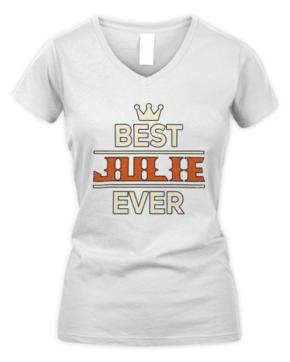 Best Your Name With Crown Shirt JULIE M1-59 / Women's V-Neck T-Shirt / white