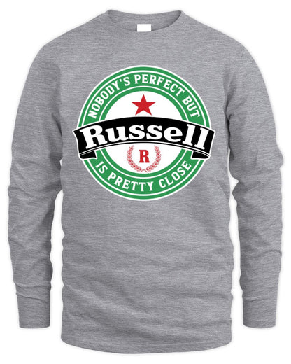 Nobody's Perfect But Your Name Is Pretty Close Heineken Beer T-Shirt RUSSELL M1-S85 / Men's Long Sleeved T-Shirt / sport grey