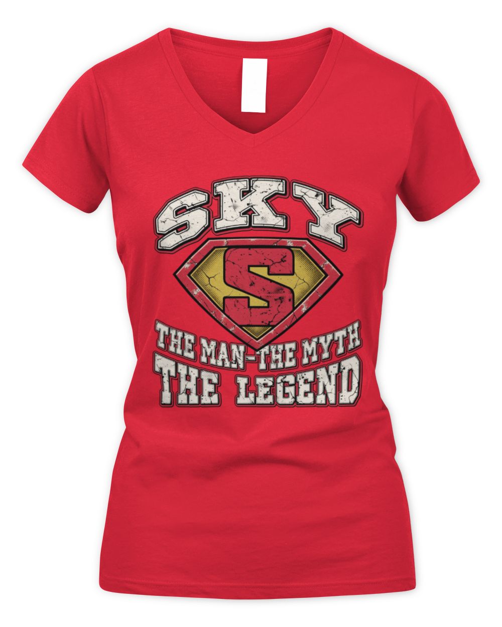 The Man The Myth The Legend Superman Graphic T-Shirt SKY M1-74 / Women's V-Neck T-Shirt / red